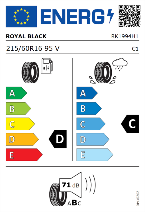 Tyre Label for Royal Black Royal Mile 215/60R16 95V