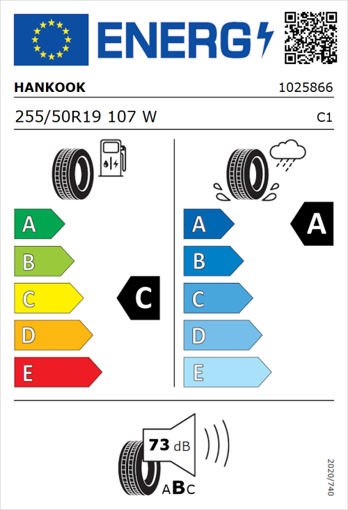 Tyre Label for Hankook Ventus S1 evo3 SUV (K127A) 255/50R19 107W