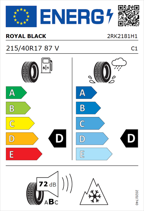 Tyre Label for Royal Black Winter Van 215/40R17 87V