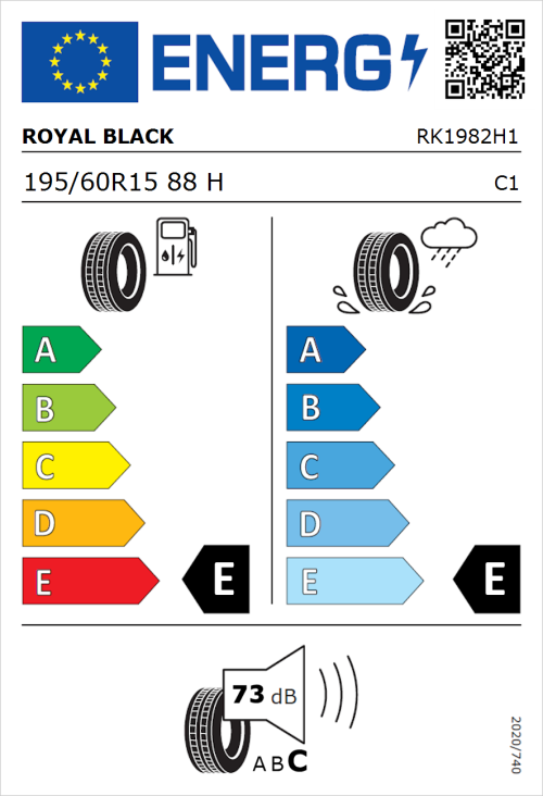 Tyre Label for Royal Black Royal Mile 195/60R15 88H