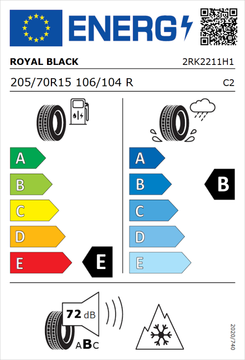 Tyre Label for Royal Black Winter Van 205/70R15 106/104R