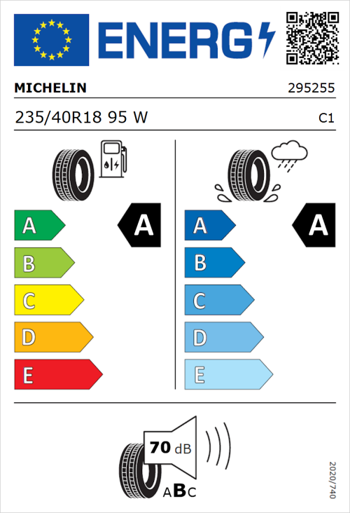 Tyre Label for Michelin e.primacy 235/40R18 95W