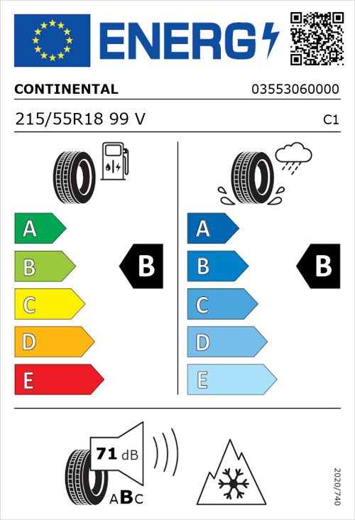 Tyre Label for Continental AllSeasonContact 2 215/55R18 99V