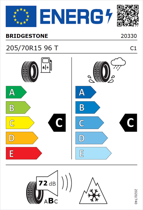 Tyre Label for Bridgestone Dueler A/T002 205/70R15 96T