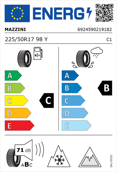 Tyre Label for Mazzini Versat-AS8 225/50R17 98Y