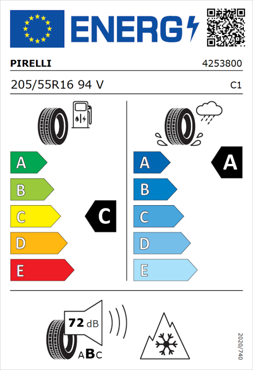 Tyre Label for Pirelli Cinturato All Season SF3 205/55R16 94V
