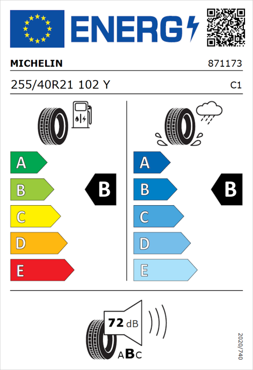 Tyre Label for Michelin Pilot Sport 4 SUV 255/40R21 102Y
