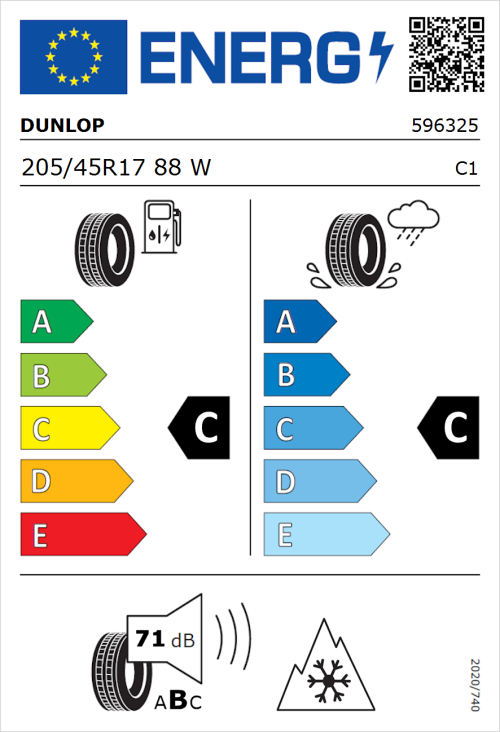 Tyre Label for Dunlop All Season 2 205/45R17 88W