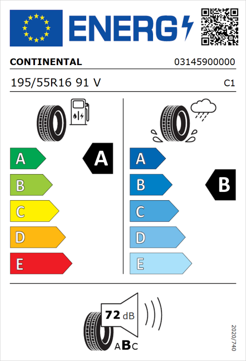 Tyre Label for Continental EcoContact 6 195/55R16 91V