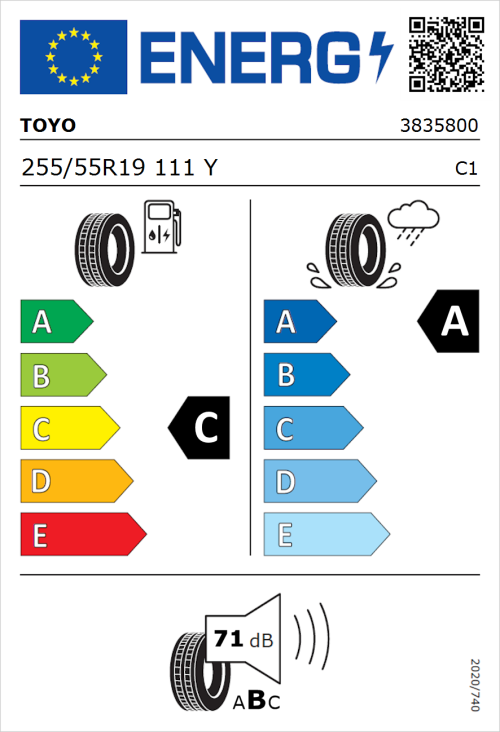 Tyre Label for Toyo Proxes Sport 2 255/55R19 111Y