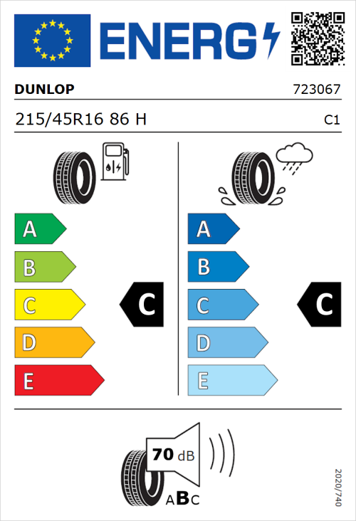 Tyre Label for Dunlop SP Sport Maxx 215/45R16 86H