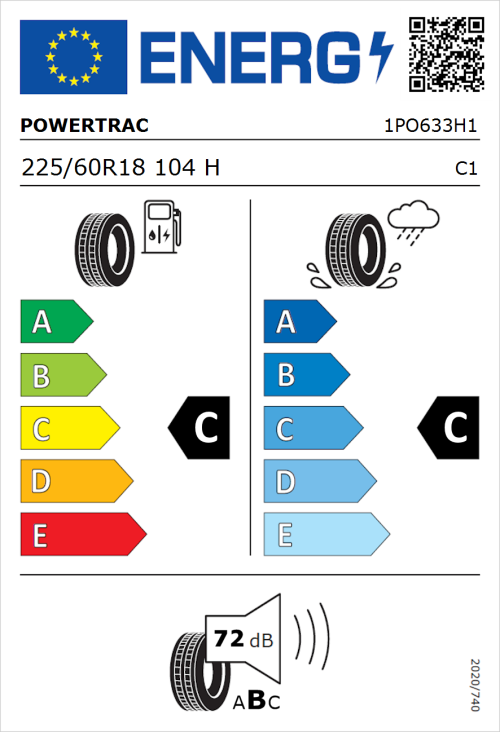Tyre Label for Powertrac City Rover 225/60R18 104H