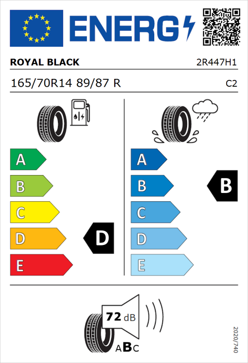 Tyre Label for Royal Black Commercial 165/70R14 89/87R